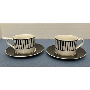 Albert Elovitz Stoneware Piano Keys Mug and Saucer Set - Lot of 2